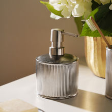 Pure Home + Living Silver Chrome Ribbed Porcelain Soap Dispenser Small