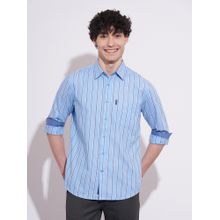 Being Human Men Blue Striped Spread Collar Shirt