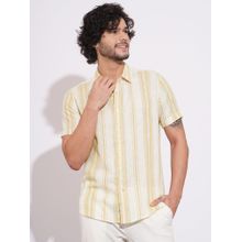 Being Human Men Yellow Striped Half Sleeves Shirt