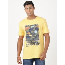 Jockey US81 Men Super Combed Cotton Printed Round Neck T-Shirt - Corn Silk