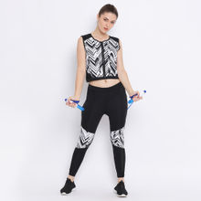 Clovia Geometric Print Gym/Sports Activewear Crop Top & Activewear Tight - Multi-Color