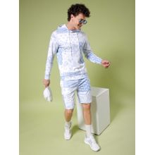 The Indian Garage Co Blue Printed Regular Fit Hoodie and Shorts (Set of 2)