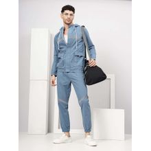 The Indian Garage Co Blue Printed Regular Fit Jacket and Joggers (Set of 2)