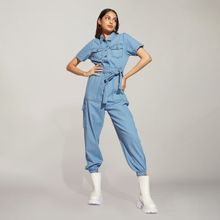 Twenty Dresses by Nykaa Fashion Blue Half Sleeves Denim Jumpsuit (Set of 2)