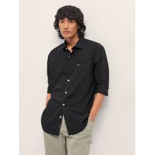 THE BEAR HOUSE Mens Black Slim Fit Solid Cotton Woven Casual Shirt