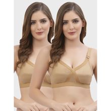 Floret Non Padded Full Coverage Cotton Bra Nude (Pack of 2)