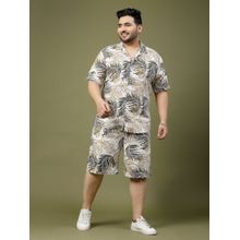 RIGO Men White Palm Leaves Print Co-Ord (Set of 2)