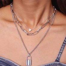 Pipa Bella by Nykaa Fashion Silver Plated Layered Padlock Pendant Link Chain Necklace