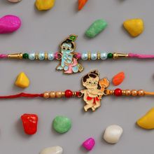 eCraftIndia Multi-Color Religious Lord Krishna & Lord Hanuman Designer Kids Rakhi's with Roli Chawal