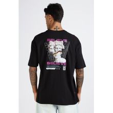 Eszett Men Black Cotton Graphic Believe Oversized T-Shirt