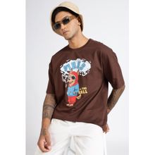 Eszett Men Brown Cotton Graphic Oversized Fit T-Shirt