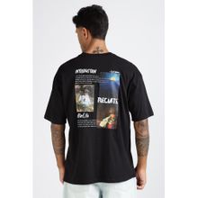 Eszett Men's Black Cotton Graphic Oversized Fit T-Shirt