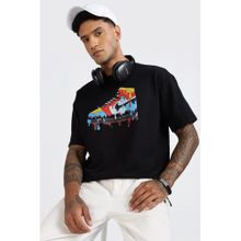 Eszett Men Black Cotton Graphic Drip Shoes Oversized T-Shirt