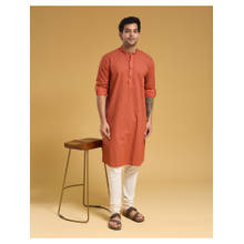 Fabindia Rust Cotton Printed Kurta