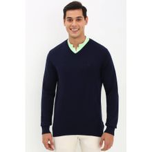Allen Solly Men Navy Blue Solid V-Neck Full Sleeves Sweater