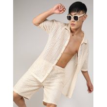 Campus Sutra Men's Beige Crochet Co-Ord (Set of 2)