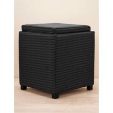 Pure Home + Living Black Matt Finish Square Faux Leather Pouffe With Storage
