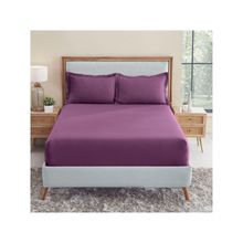 MYTRIDENT Namaste Fitted King Size Bedsheet 100% Cotton with 2 Pillow Covers Crushed Violets
