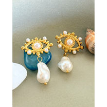 AMOSSH Waterproof 18K Gold Plated Eye Pearl Earrings