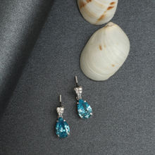 CLARA Silver Rhodium Plated Swiss Zirconia Sky Blue Tear Drop Earrings Gift