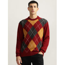 GANT Men Red Checked Round Neck Full Sleeves Sweater