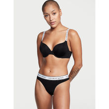 Victoria's Secret Cotton Logo Cotton Thong Panty Black
