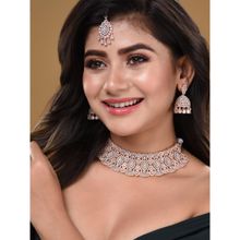Saraf RS Jewellery Rose Gold Plated White AD Studded Heavy Choker with Earring Maagtika (Set of 3)