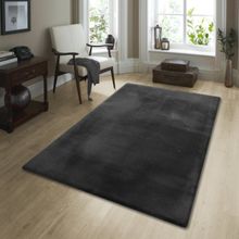 OBSESSIONS Dark Grey Solid Polyester Carpet (5X7 Feet)