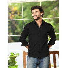 HONNETE Mens Black Solid Cotton Regular Fit Casual Shirt