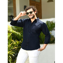 HONNETE Mens Navy Blue Solid Cotton Regular Fit Casual Shirt