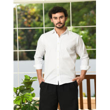 HONNETE Mens White Solid Cotton Regular Fit Casual Shirt