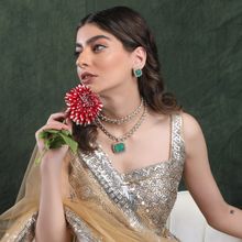 Auraa Trends 22Kt Gold Plated Kundan Green Jewellery Set