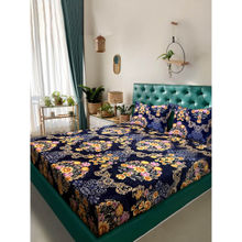 ACKROSS Blossom Royale Clon 144Tc Bedsheet with 2 Pillow Covers Royal Blue N Lavender (Queen)