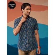 Likha Indigo Saga Navy Blue Hand Block Printed Half Sleeves Shirt LIKMW07