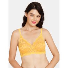 Zivame Rosaline Everyday Double Layered Non Wired 3-4th Coverage Lace Bra - Amber Yellow