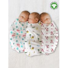Moms Home Baby Muslin Swaddle Pack of 3 Flamingo, Lion and Pink Giraffe