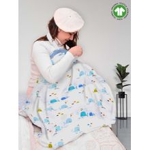 Moms Home White Blue Whale Organic Cotton Muslin Nursing Cover for Breastfeeding