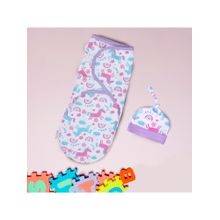 Polka Tots White Cotton Unicorn Swaddle Wrap With Cap