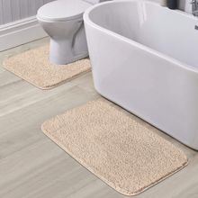 OBSESSIONS Anti-Skid Polyester Bath Mat and Contour Mat, Beige (Set of 2)