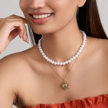 Pipa Bella by Nykaa Fashion Gold and White Sun Pendant Pearl Layered Necklace