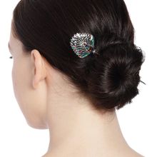 Accessher Peacock Theme Oxidised Silver Metal Hair Sticks For Bun For Women