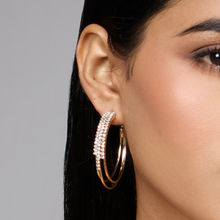 Pipa Bella by Nykaa Fashion Gold Zircon Embellished Triple Layered Hoop Earrings