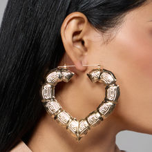 Pipa Bella by Nykaa Fashion Gold Textured Heart Shaped Oversized Hoop Earrings