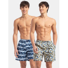 Jockey US57 Men Cotton Woven Printed Boxer Shorts - Blue Heaven & White (Pack of 2)