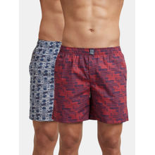 Jockey US57 Men Cotton Woven Printed Boxer Shorts - Nickel & Brickred (Pack of 2)