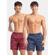 Jockey US57 Men Cotton Woven Printed Boxer Shorts - Navy & Karanda Red (Pack of 2)