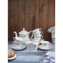 CLAY CRAFT Fine Ceramic Tea Set of 15-1 Tea Pot with Lid +6 Cups+6 Saucers +1 Milk Pot + 1 Sugar Pot