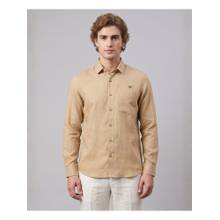 LINENWEAR Beige Solid Linen Regular Fit Shirt