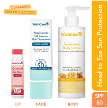 WishCare Head-to-Toe Sun Protection SPF 50+ PA++++ Kit With Niacinamide & Ceramide Face, Lip & Body