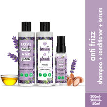 Love Beauty & Planet Argan Oil And Lavender Anti Frizz Shampoo, Conditioner & Hair Serum Combo